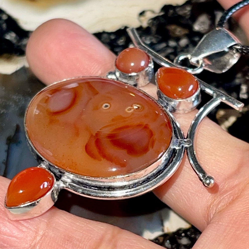 Carnelian & Botswana Agate Pendant 2 1/2”